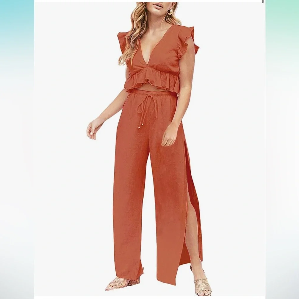 Two-Piece Linen Ruffle Set - Picture 2 of 4